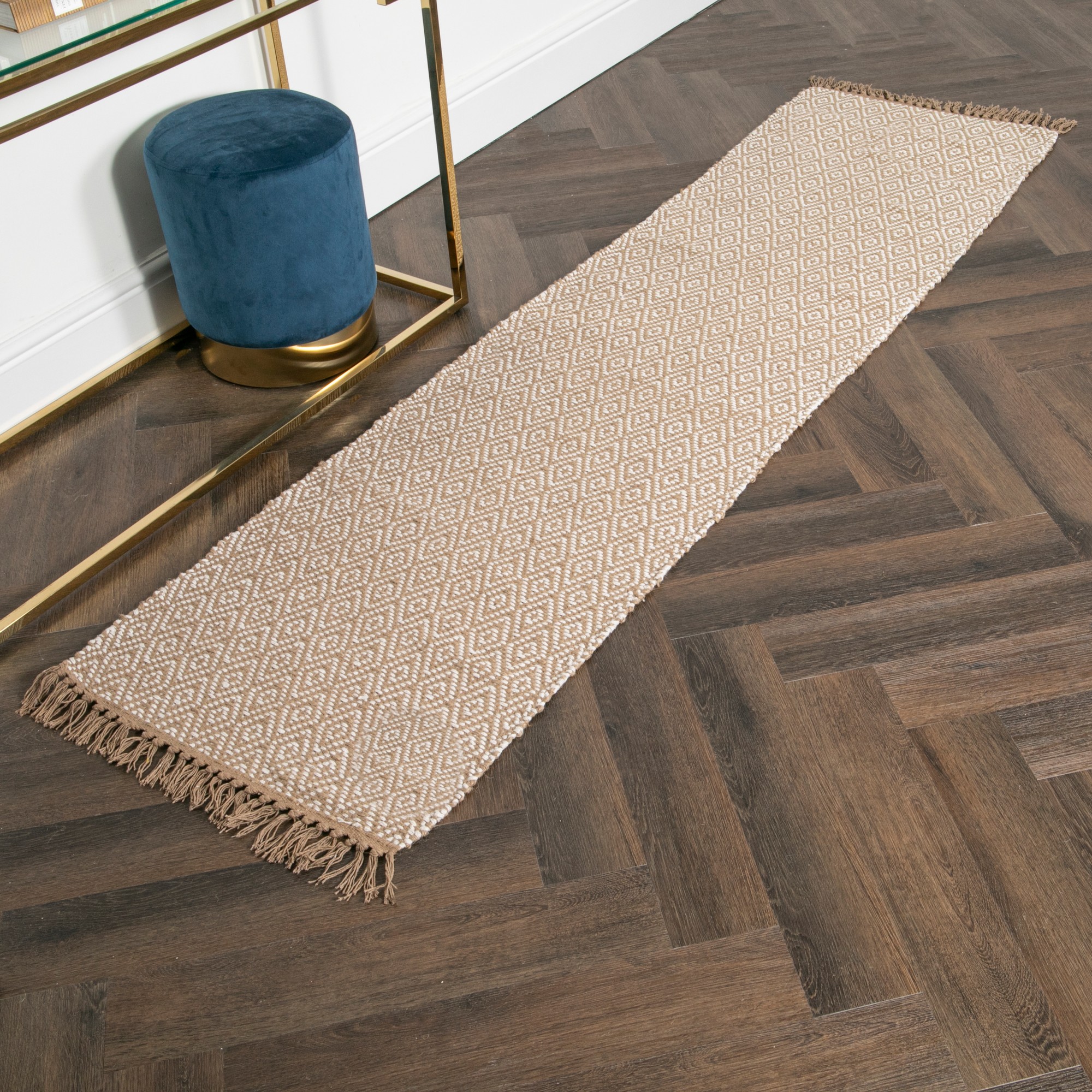 Henley Geometric Diamond Jute Runner Rug In Natural